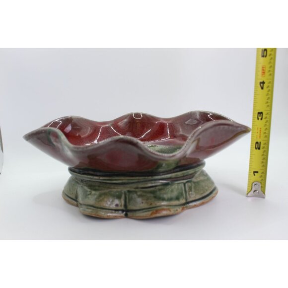 Pottery Bowl Red | Pottery Bowl Green| Wheel Thrown Whimsical Design | 8" - Picture 10 of 11